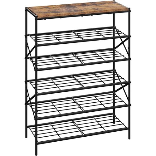MEVRONISSHOP-tagère à Chaussures à 6 Niveaux, Grande Étagère à Chaussures avec Rangement pour 24 Paires, Gain de Place Porte Chaussures en Métal pour Entrée Couloir Salon, Rustique Marron et Noir TXJ