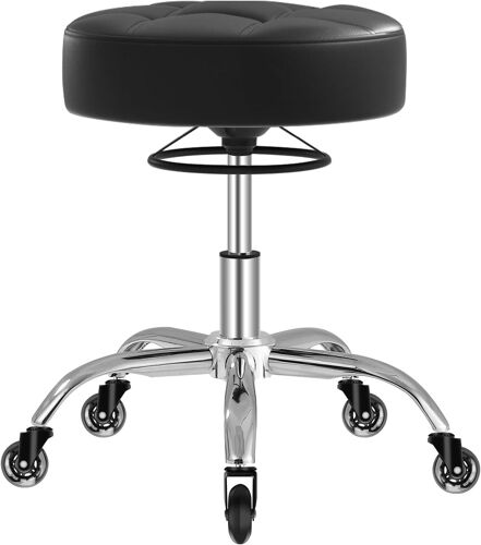 Ulteronixshop-Tabouret roulettes réglable en hauteur,avec anneau de levage, mousse épaisse, douce et confortable, avec roulettes 360°,tabouret bureau avec capacité de charge jusqu'à 180 kg,salon,spa