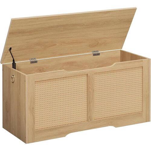 Ulteronixshop-Coffre à Jouets, Banc de Rangement décoratif en rotin artificiel, Coffre de Rangement de 100 cm de long, avec charnière de soutien Organisateur à Jouets, Couleur Bois Naturel ENL11CW01