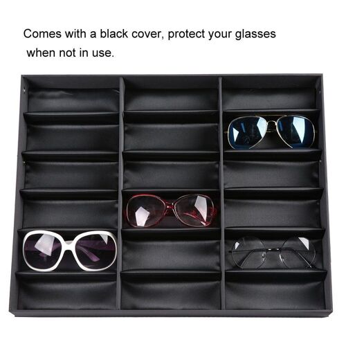 Présentoir De Lunettes 18 Grilles, Boîte De Rangement De Lunettes De Soleil, Organisateur De Bijoux, Livré Avec Un Couvercle Noir 47*37*6cm