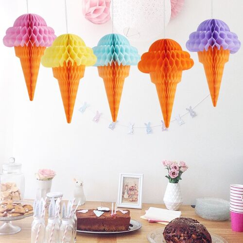 Cintre Pour Crème Glacée, 7 Pièces/Ensemble, Papier De Soie, Nid D'Abeille, Décoration De Fête D'Anniversaire, Mariage