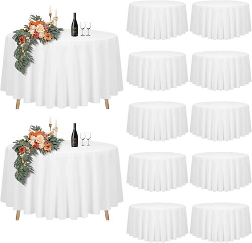 Ulteronixshop-Lot De 12 Nappe Ronde Blanche Tissu De 228cm, Lavable Nappes Pour Tables Ø90-180 Cm,Grande Nappe Ronde En Polyester Pour Fête Mariage Buffet Camping Restaurant