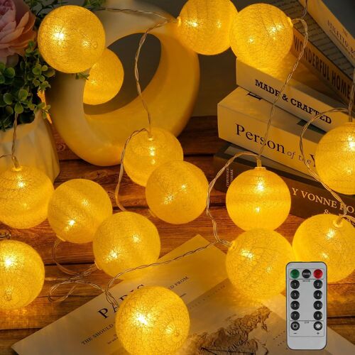Guirlande Lumineuse,USB Guirlande Boule Lumineuse pour décoration Chambre Fille,LED Boule Coton Guirlande,3M 20LED String Light,Chaud