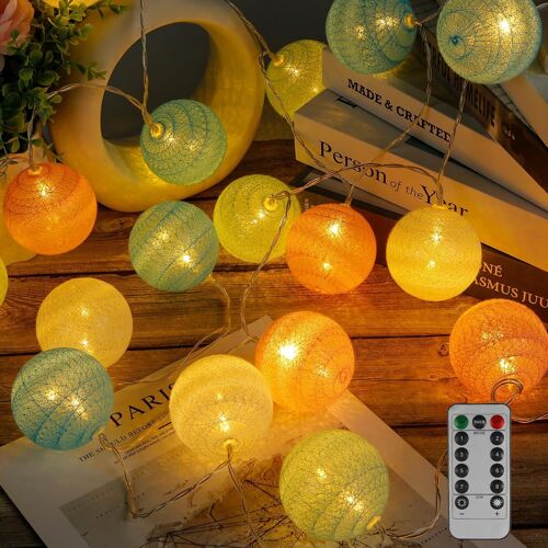 Guirlande Lumineuse Coton Boules,3M 20 LED USB Dimmable Guirlande Lumineuse Boule,Interieur Decoration Noël Deco,Colorée