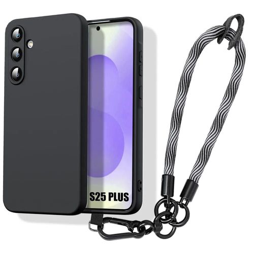 Coque Pour Samsung Galaxy S25 Plus (S25+), Protection Silicone Noir Avec Bracelet Gris - E.F.Connection