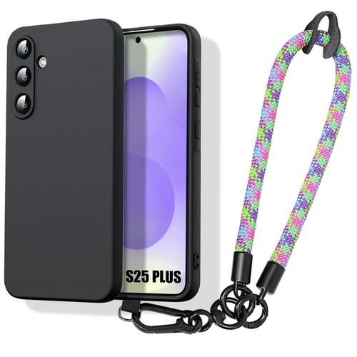 Coque Pour Samsung Galaxy S25 Plus (S25+) Protection Silicone Noir Antichoc Avec Bracelet Robuste - E.F.Connection