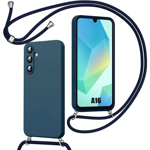 Coque Pour Samsung Galaxy A16 5g/4g, Protection Anti-Rayure Silicone Liquide Avec Cordon - Bleu Marine - E.F.Connection