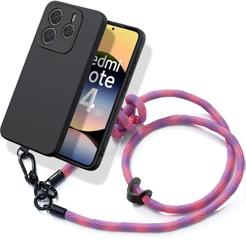 Coque Pour Xiaomi Redmi Note 14 5g (Pas Pour 4g) Silicone Antichoc Noir Avec Cordon Robuste Rose - E.F.Connection