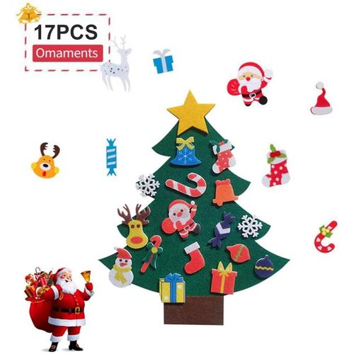 Feutre Arbre De Noël,Sapin De Noël En Feutre Diy,Sapin De Noël En Feutrine Pour Enfant,Diy Feutre Arbre De Noël Avec 17pcs Ornements,Sapin Feutrine A Decorer Pour Murales Fenêtre Porte