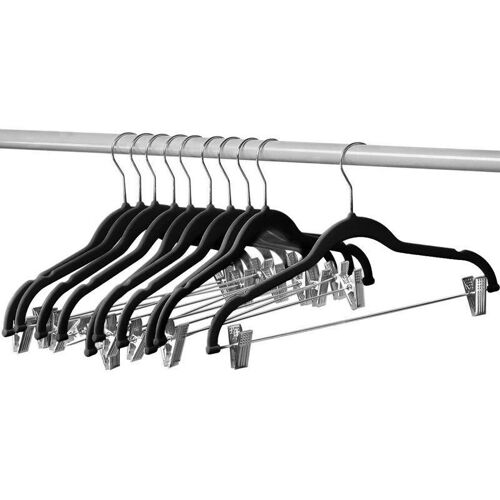 Cintres En Velours Noir, 10 Pièces, Avec Clips, Ultra Fins, Antidérapants, Pour Jupe Et Pantalon