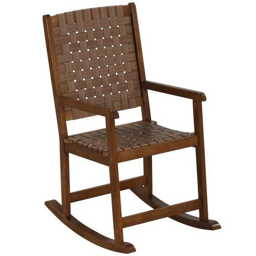 Costway Fauteuil À Bascule En Bois D'hévéa, Avec Siège En Pu, 80 X 56 X 106 Cm, Charge Max.100 Kg, Intérieure Et Extérieure