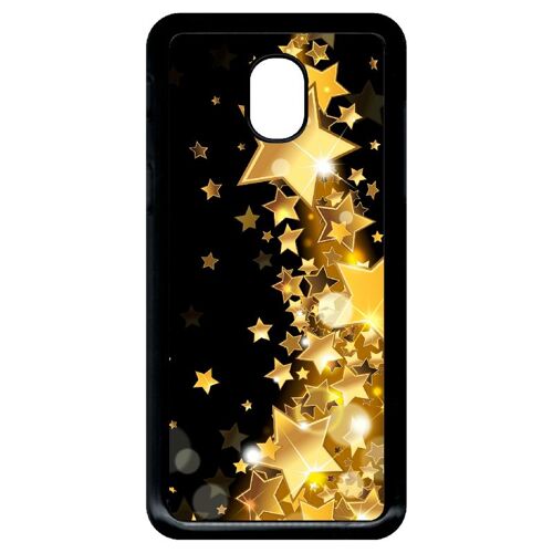 Coque Pour Smartphone - Étoile D'or Sur Fond Noir - Compatible Avec Samsung Galaxy J3 (2018) - Plastique - Bord Noir