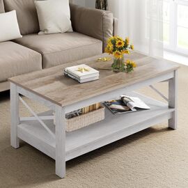 SUBZONAL-Table Basse Rectangulaire, Table Basse Salon Bois, Double Epaisseur de Bois, Support Latéral en Métal Forme de X, 100x55,3x45cm
