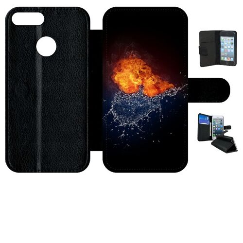 Etui À Rabat Honor 9 Lite - Duo De Coeurs Eau Et Flamme - Simili-Cuir - Noir
