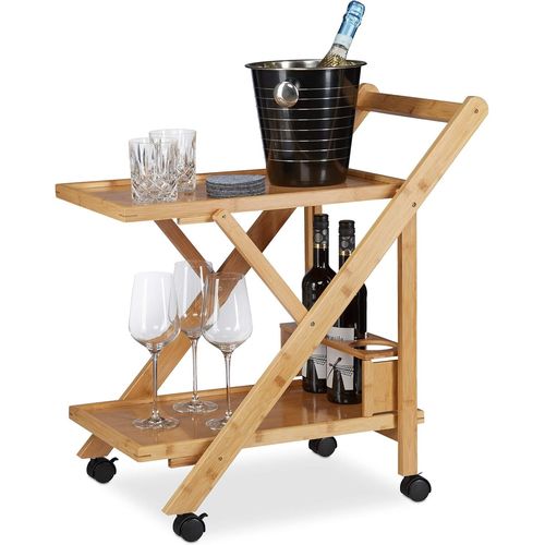 Desserte De Cuisine En Bambou Service Pliable Chariot À Boissons Thé, Nature, 70 X 40,5 X 65 Cm, Brun Clair, Noir