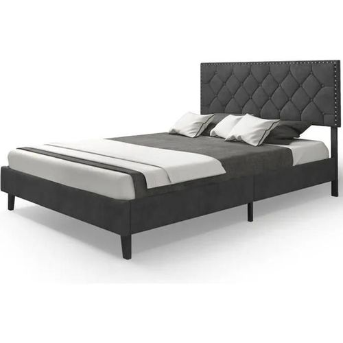 Costway Lit Double Scandinave Pour Adulte 140 X 200 Cm Structure De Lit Avec Tête De Lit, Sommier À Lattes Et Repose-Pieds Réglables