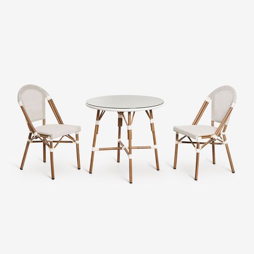 Ensemble Table Ronde Ø80 Cm Et 2 Chaises De Salle À Manger Empilables En Aluminium Brielle Bistro Blanc Gardenia