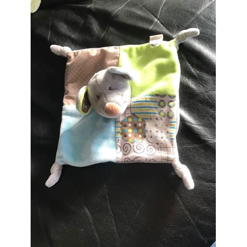 Doudou Plat Souris Carre Blanc Carréblanc Gris 4 Noeuds 19 Cm