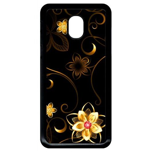 Coque Pour Smartphone - Fleur D Or Fond Noir - Compatible Avec Samsung Galaxy J3 (2018) - Plastique - Bord Noir