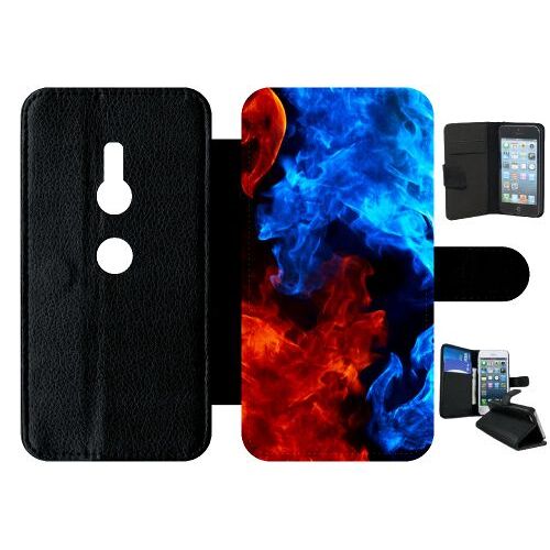 Etui A Rabat - Flammes - Compatible Avec Sony Xperia Xz2 - Simili-Cuir - Bord Noir