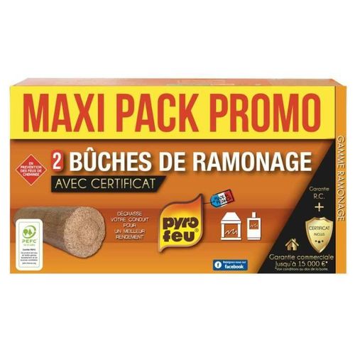 Lot de 2 bûches de ramonage Pyrofeu pour insert avec Certificat