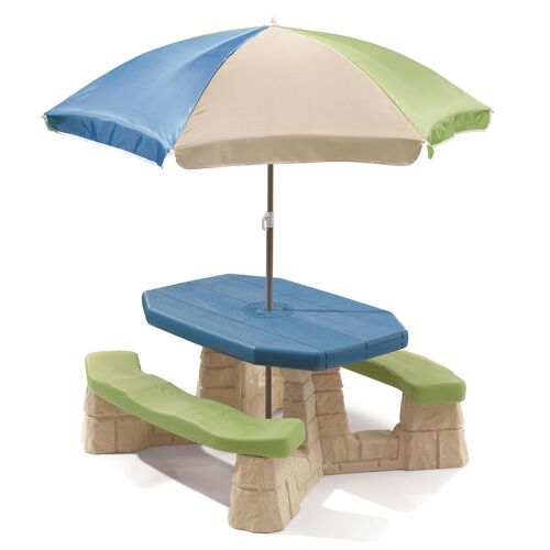 Steptable Picnic Enfant En Vert / Bleu Avec Parasol | Banc Pique Nique Pour Enfants En Plastique - 2 Naturally Playful