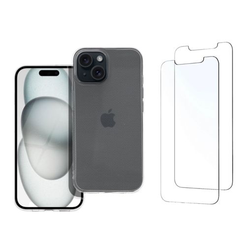 Coque Iphone 15 Coque Transparente Silicone Fine + 2 Verres Trempés, Film De Protection D'écran