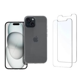 Coque IPhone 15 Coque Transparente Silicone fine + 2 Verres Trempés, film de protection d'écran
