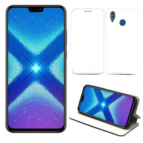 Huawei Honor 8x : Etui Luxe Blanc Ultra Slim Cuir Style Avec Stand - Housse Coque De Protection Antichoc Smartphone 2018 6,5 Pouces - Accessoires Pochette Case !