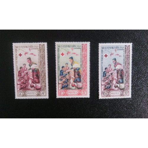 Timbre Laos Yt 90-91-92 Séries: Centenaire De La Croix-Rouge 1963