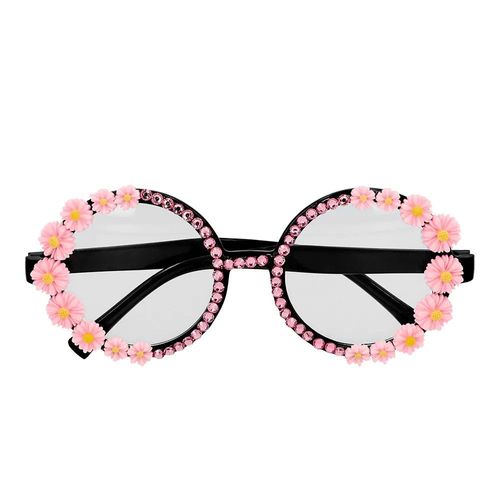Paire De Lunettes Hippie Fleurs Roses Strass Femme