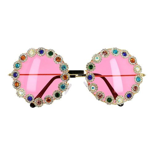 Paire De Lunettes Roses Flower Power Strass Femme