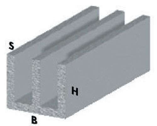 5 X PROFIL ARGENT H.200 CM UU CANAL 20X10X1