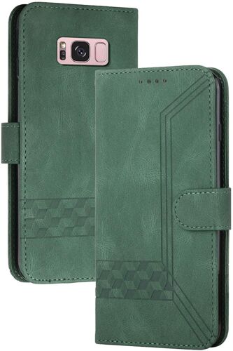 Coque Compatible Avec Samsung Galaxy S8 Plus,Anti-Choc Housse En Cuir Premium Flip Case Portefeuille Etui,Vert