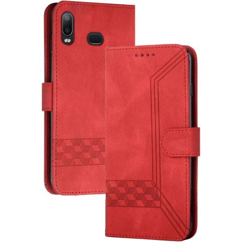 Coque Compatible Avec Samsung Galaxy A10s,Anti-Choc Housse En Cuir Premium Flip Case Portefeuille Etui,Rouge