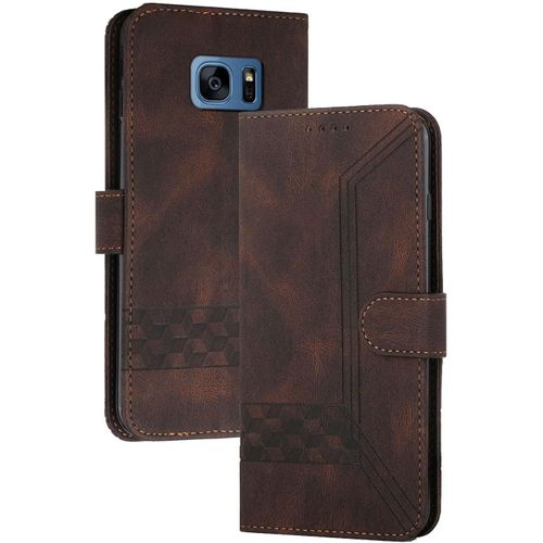 Coque Compatible Avec Samsung Galaxy S7 Edge,Anti-Choc Housse En Cuir Premium Flip Case Portefeuille Etui,Cafe