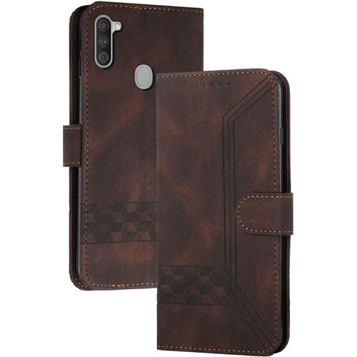 Coque Compatible Avec Samsung Galaxy A11/M11,Anti-Choc Housse En Cuir Premium Flip Case Portefeuille Etui,Cafe