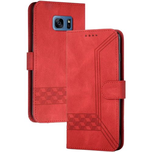 Coque Compatible Avec Samsung Galaxy S7 Edge,Anti-Choc Housse En Cuir Premium Flip Case Portefeuille Etui,Rouge