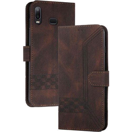 Coque Compatible Avec Samsung Galaxy A10s,Anti-Choc Housse En Cuir Premium Flip Case Portefeuille Etui,Cafe