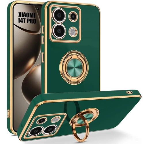 Coque pour Xiaomi 14T Pro - Protection Silicone Souple avec Anneau 360° Rotatif - Vert Nuit - E.F.Connection