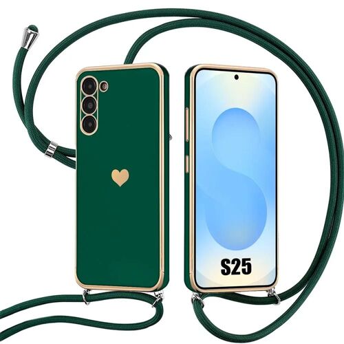 Coque Pour Samsung Galaxy S25 - Motif Coeur Anti-Rayures Ultra Slim Avec Cordon Vert Nuit - E.F.Connection