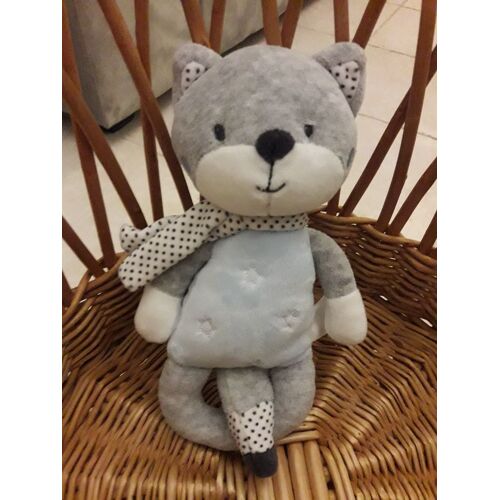 Doudou Hochet Chat Tex Bleu Gris