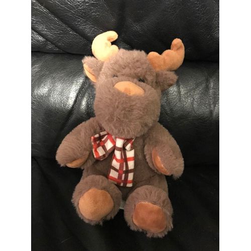 Doudou Peluche Cerf Elan Renne Marron Écharpe Rouge Et Marron 3pagen 19cm