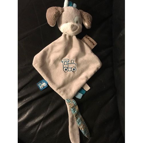 Nattou Gaston & Cyril Mini Doudou Chien Bleu Gris Train Bandana 24cm