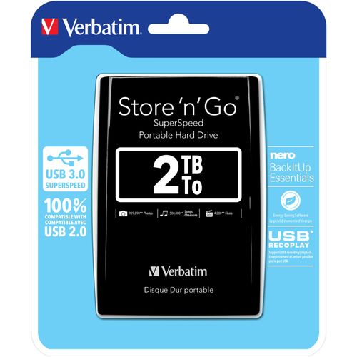 Verbatim Disque dur portable USB Store 'n' Go 3.0, 2 To, noir