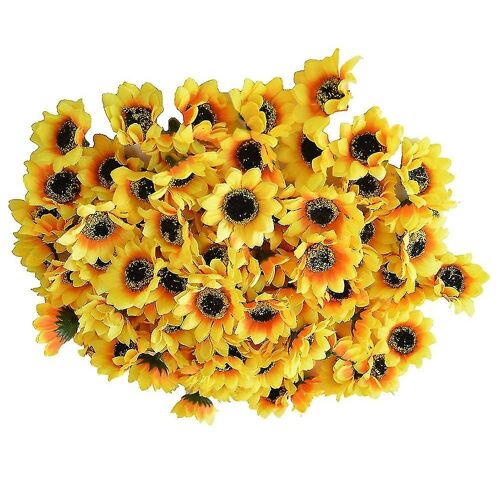 100pcs Têtes de tournesol jaunes en soie artificielle 1.8inch; Tissu floral pour la décoration de la maison Décor de mariage, Jardin Artisanat Art Décor, Mariée tenant des fleurs