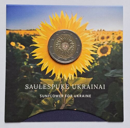 2 Euro Commémorative Lettonie 2023 Un Tournesol Pour L'ukraine En Coincard Bu