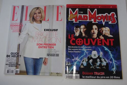 Lot Revues Mad/Movies N°130 Le Couvent Dossier Trash + Elle N°3739 Brigitte Macron