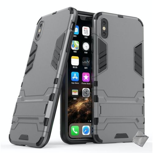 Housse Etui Coque Rigide Anti Choc Pour Apple Iphone Xs Max + Verre Trempe - Gris