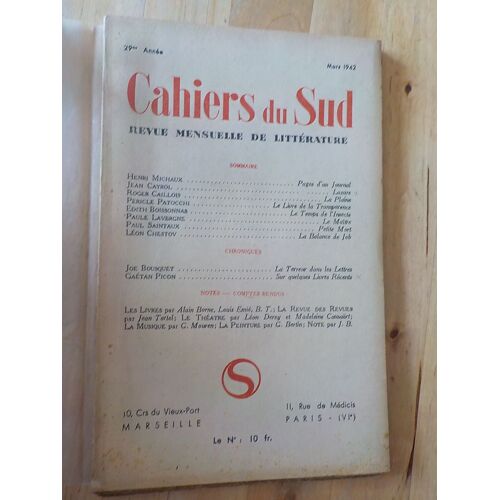 Cahiers Du Sud - Mars 1942  -  N° 244